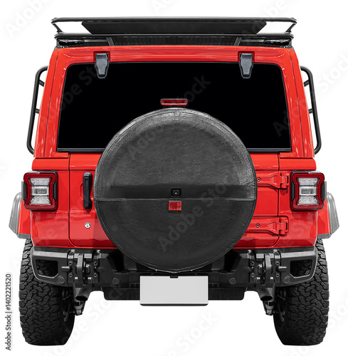 Back view red off road suv car