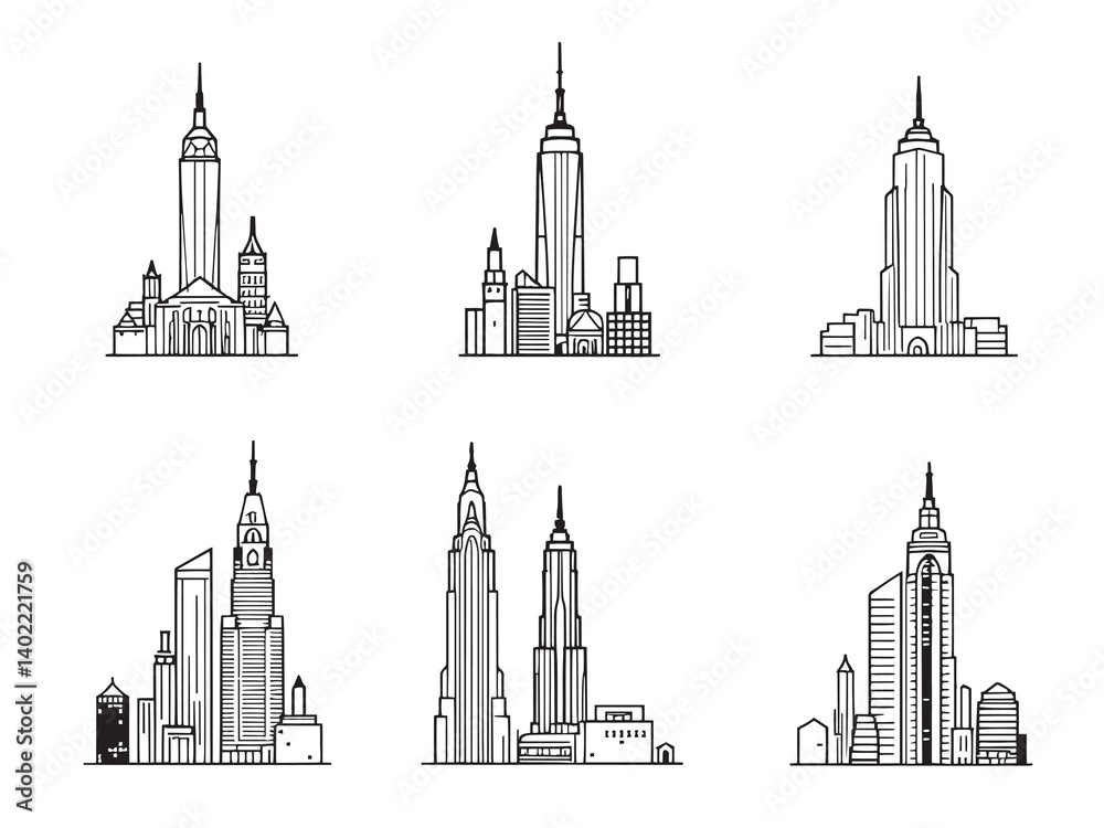 Fototapeta premium Freedom Tower clear vision simple black line art on white background