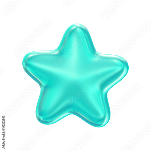 Green Glossy 3D Star Icon Transparent Background