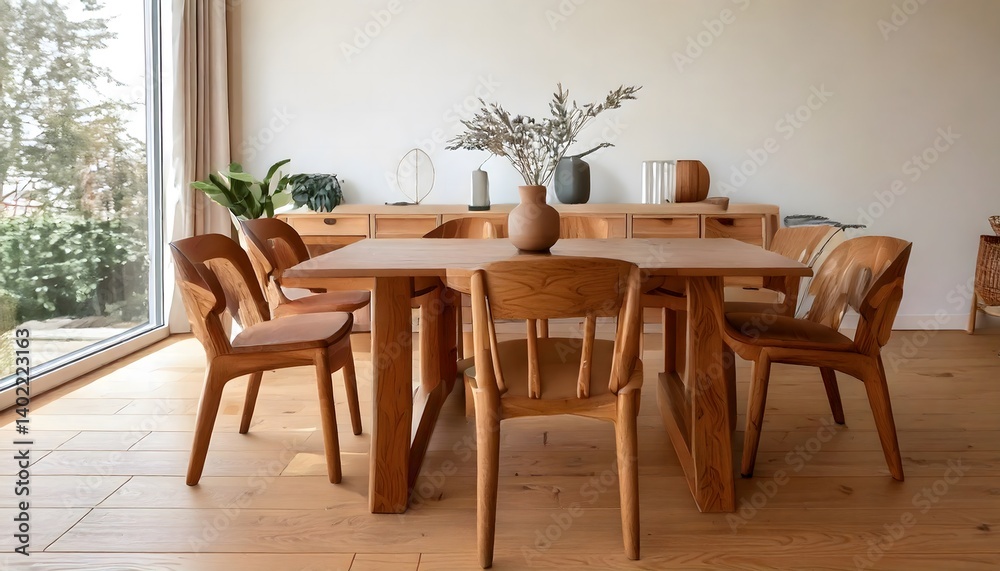 A modern wood dinning furniture set minimalist interior chairs. A modern wood dinning furniture set minimalist interior chairs.