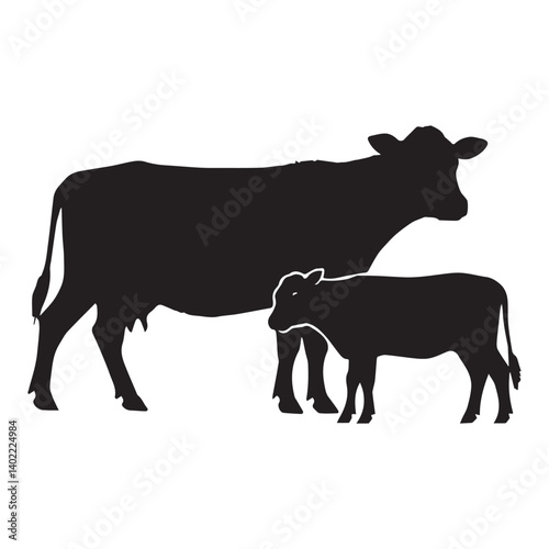 Cow and Calf Silhouette vector black color silhouette White Background.