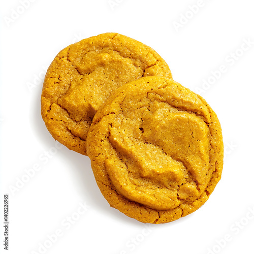 Soft and chewy pumpkin cookies with a warm, spiced flavor and a moist texture, isolated white background photo