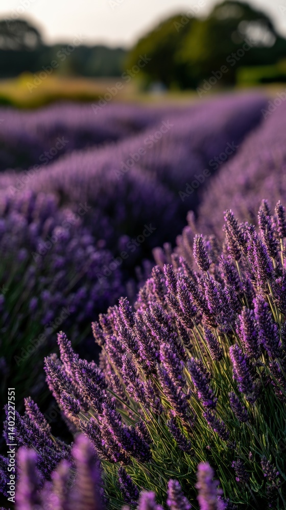 Fototapeta premium Lavender fields blooming under golden sunlight