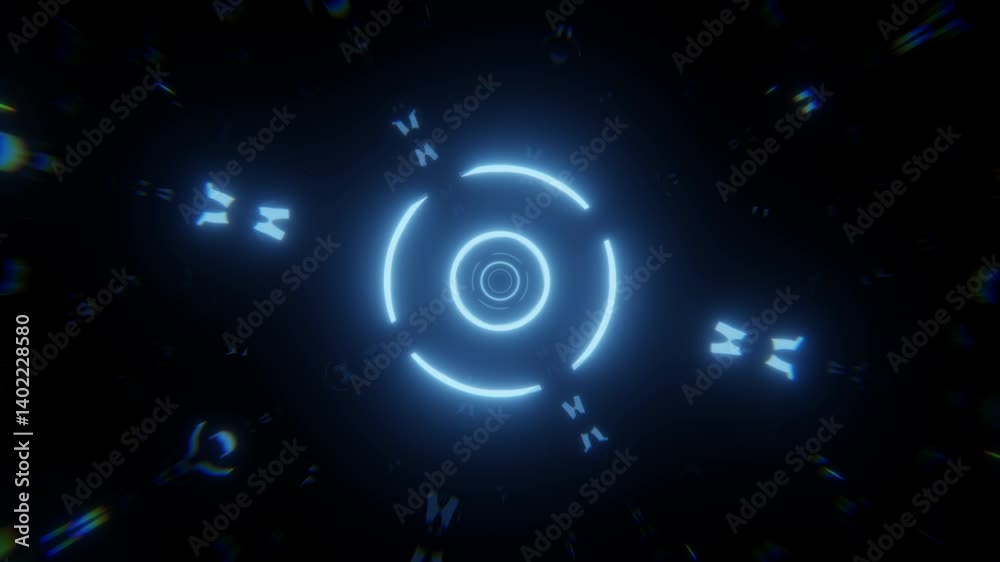 Seamless loop futuristic background with glowing tunnel composed of light blue patterns in a dark space. Abstract technology animation with round digital corridor in a science fiction style. 4K 60fps