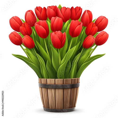 Red Tulips in Wooden Vase
