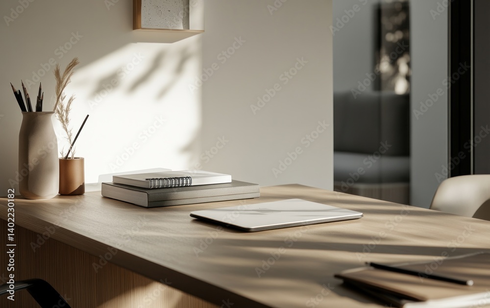 Fototapeta premium Sunlit Minimalist Home Workspace