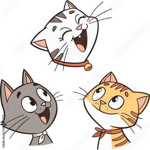 set of funny cartoon cats