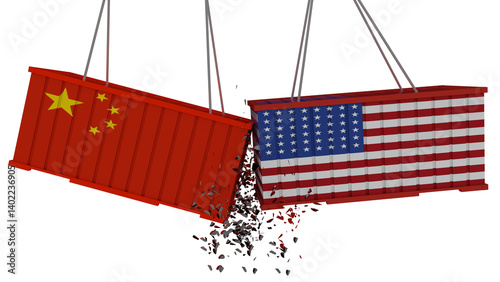 Photography usa vs china commercial financial war container - 3d rendering