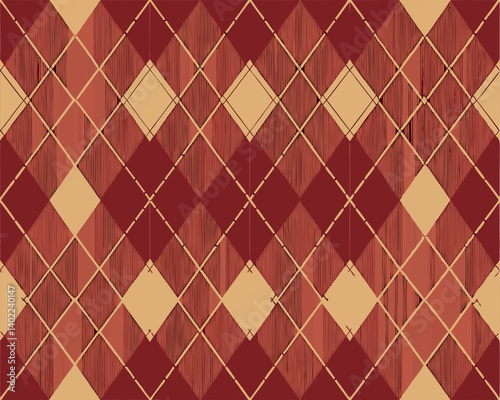 Classic Red and Beige Argyle Pattern Background for Textile Design.