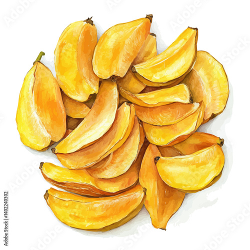 illustration of Plantains Sliced And Fanned, watercolor vector, isolated on a white background.
