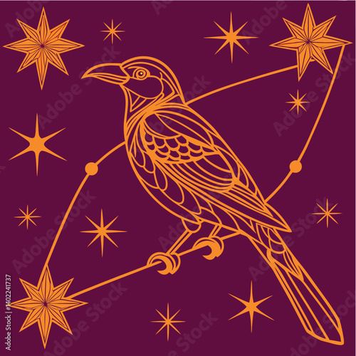 Golden constellation star map with elegant connecting lines on deep blue background featuring celestial night sky pattern with astronomical minimalist design