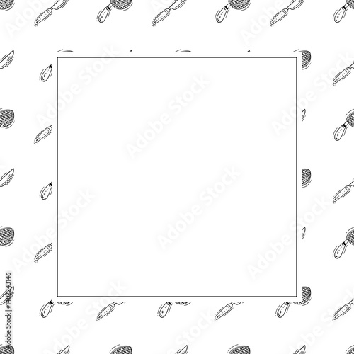 kitchen utensil frame. doodle kitchenware square frame. kitchen background