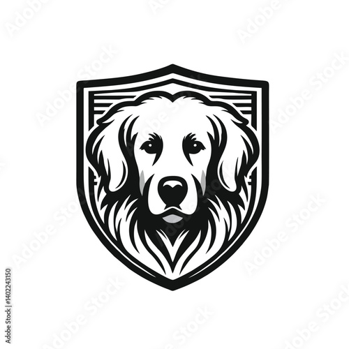 Golden Retriever Logo Head Inside a Shield or Badge Shape With Clean Vector