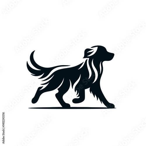 Golden Retriever Logo Running in Side View, Dog Silhouette