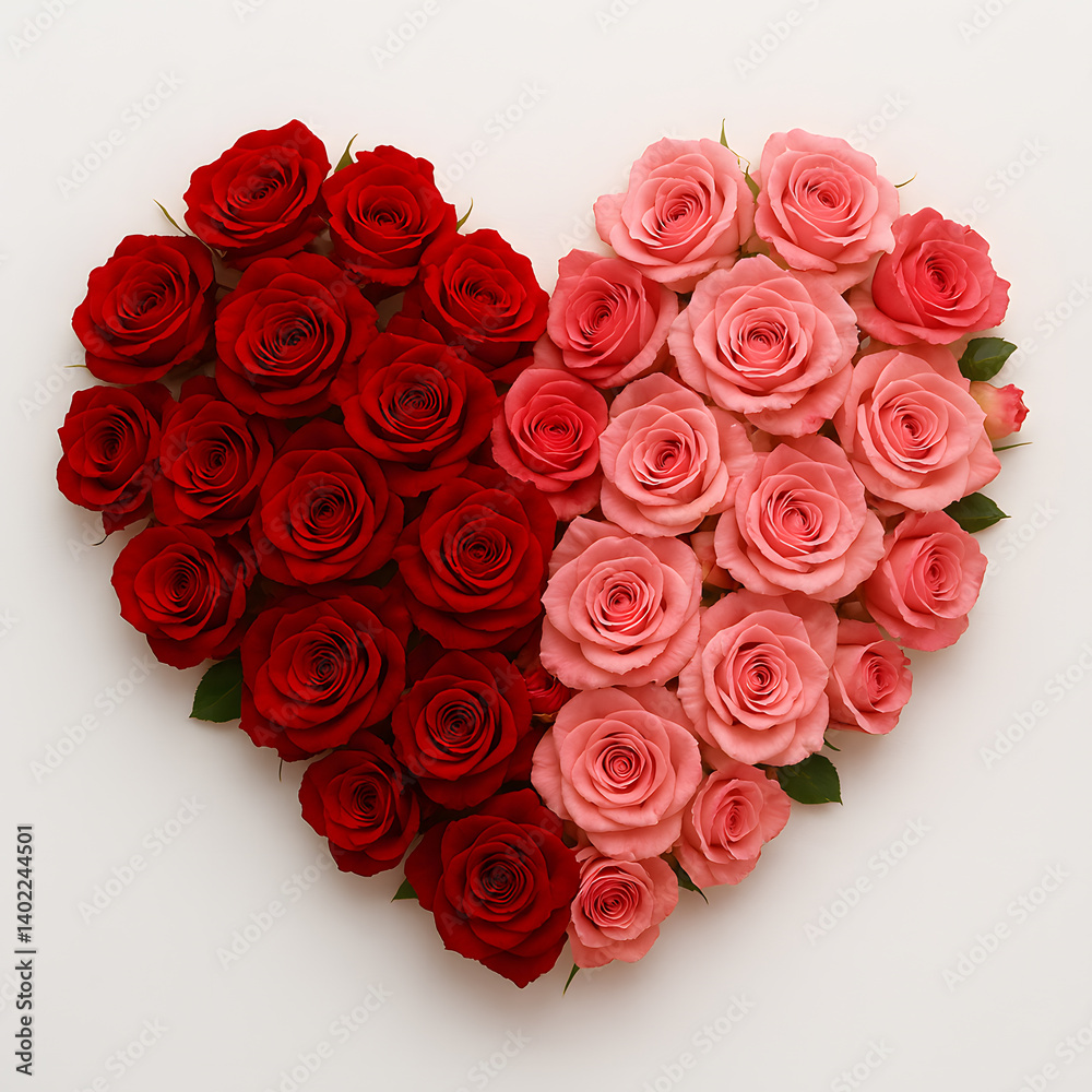 A beautiful heart made of red and pink roses, perfect for Valentine's Day A beautiful heart made of red and pink roses, perfect for Valentine's Day