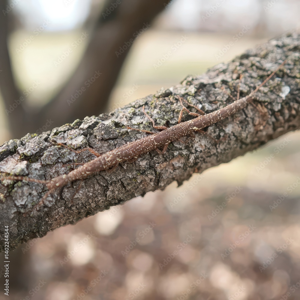 Fototapeta premium Close-Up of Textured Tree Bark on Branch in Natural Environment