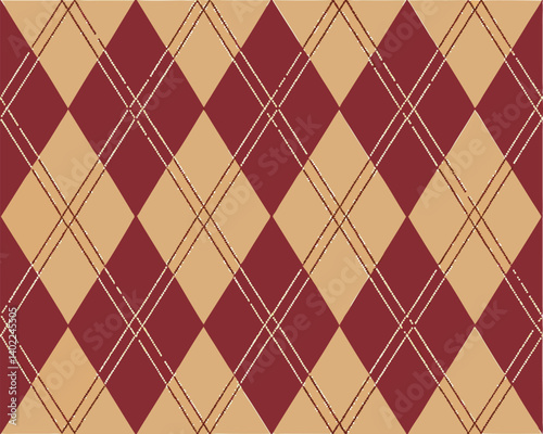 Classic Red and Beige Argyle Pattern Background for Textile Design.
