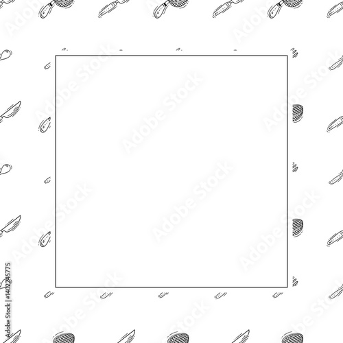 kitchen utensil frame. doodle kitchenware square frame. kitchen background