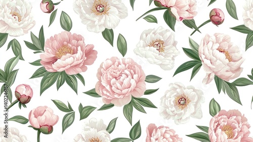 Wallpaper Mural Delicate floral pattern with peonies Torontodigital.ca