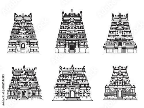 Meenakshi Temple Simple Line Drawing