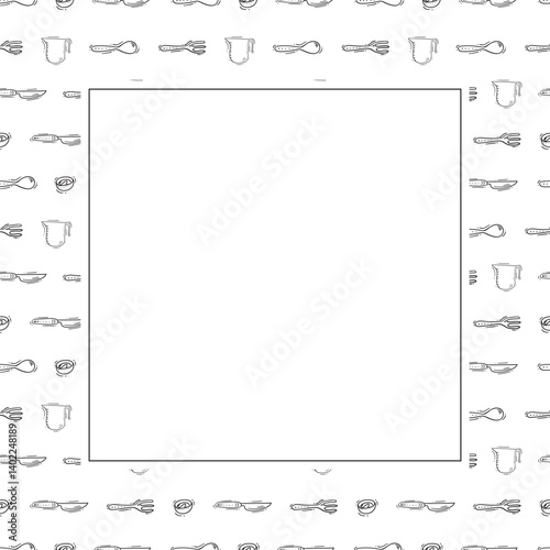 kitchen utensil frame. doodle kitchenware square frame. kitchen background