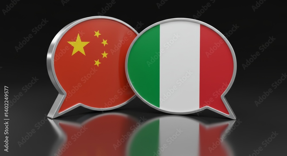 China and Italy dialogue rendering with intersecting speech bubbles showcasing national identities China and Italy dialogue rendering with intersecting speech bubbles showcasing national identities