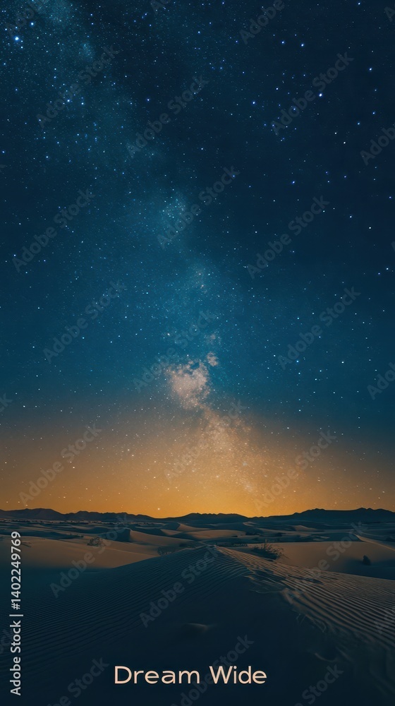 Fototapeta premium A breathtaking night sky view of the milky way over a vast desert landscape.
