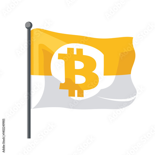 Bitcoin Flag: Yellow and White Cryptocurrency Flag Waving on a Pole