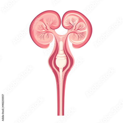 Detailed Anatomy Illustration of Human Kidney and Urinary System