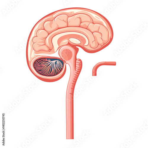Detailed Human Brain Anatomy Illustration Sagittal View