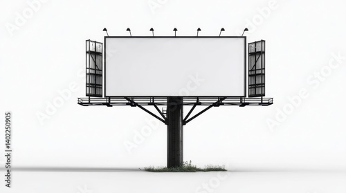 Empty billboard structure with blank screen isolated on white background. photo