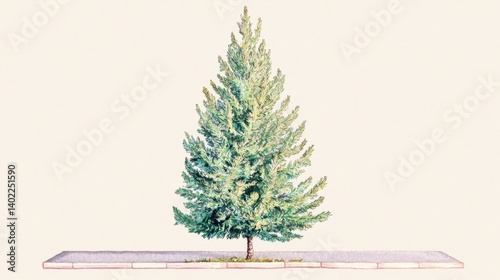 Lush Green Conifer Tree Illustration on Plain Background