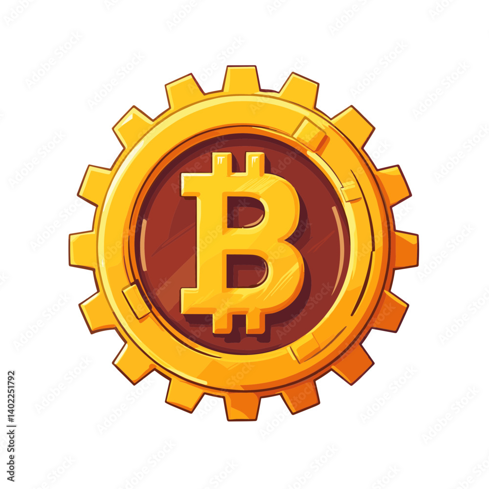 Golden Bitcoin Gear Mechanism Pixel Art Illustration Golden Bitcoin Gear Mechanism Pixel Art Illustration