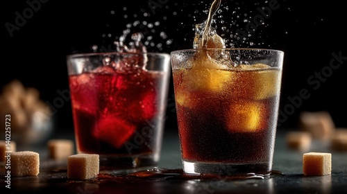 Wallpaper Mural Refreshing cold drinks splashing in glasses against dark background Torontodigital.ca