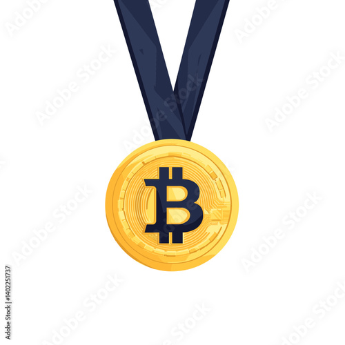 Gold Bitcoin Medal with Dark Blue Ribbon