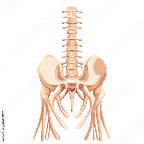 Human Pelvis and Spine Posterior View Anatomy Illustration