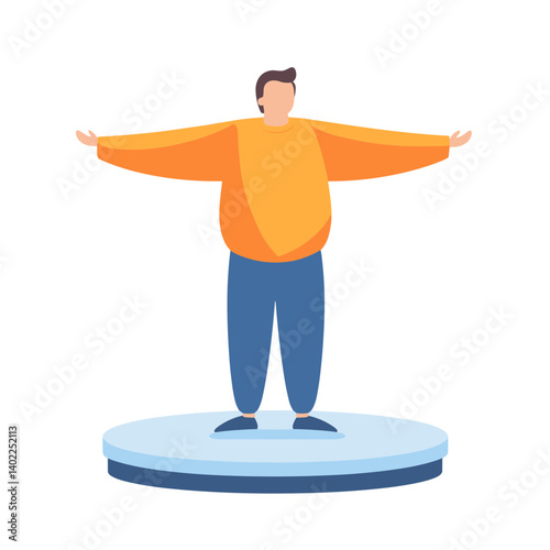 Man in Orange Shirt Standing on a Platform