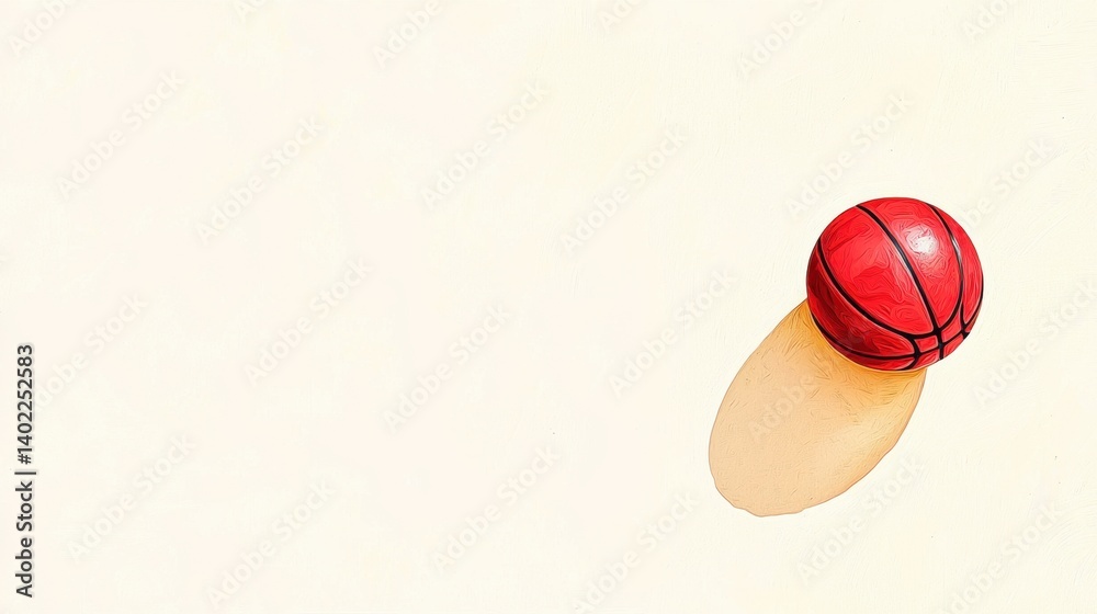 Red Basketball on a Plain Background with Soft Shadow Effect