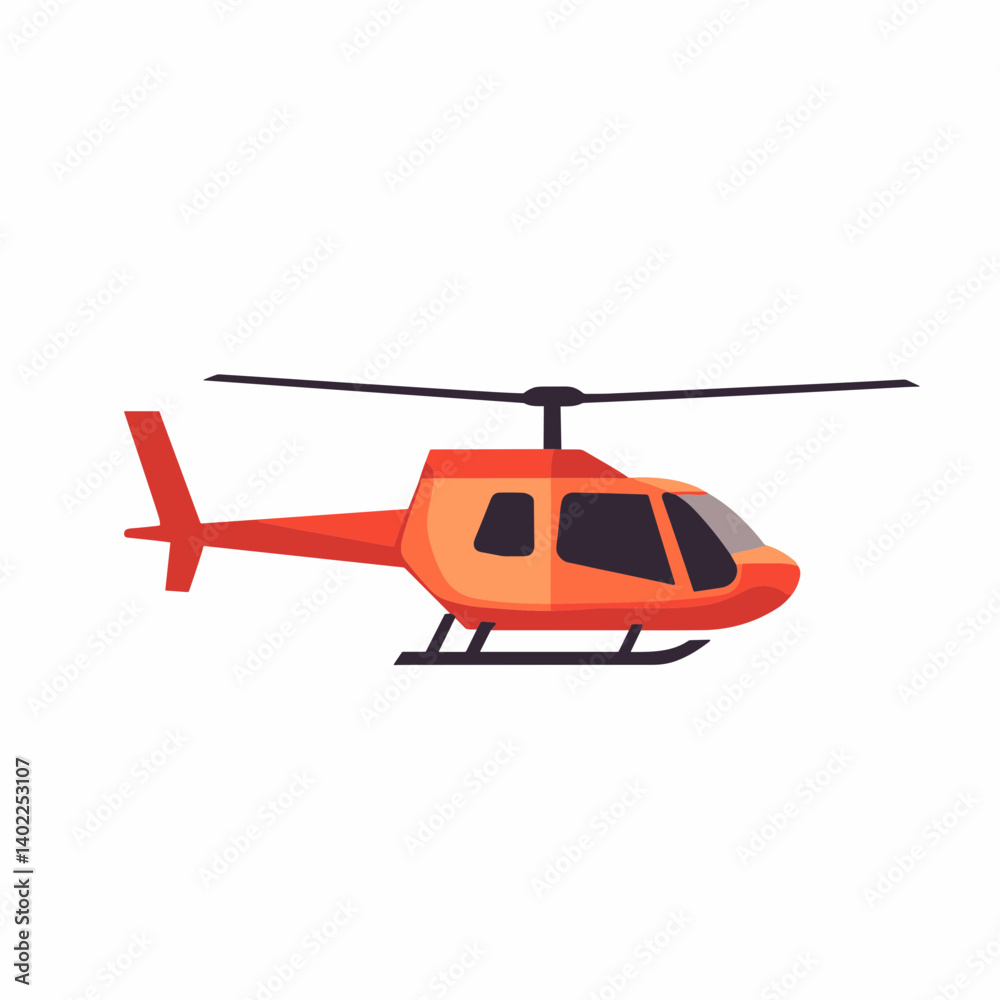 Fototapeta premium Red Helicopter Side View Illustration