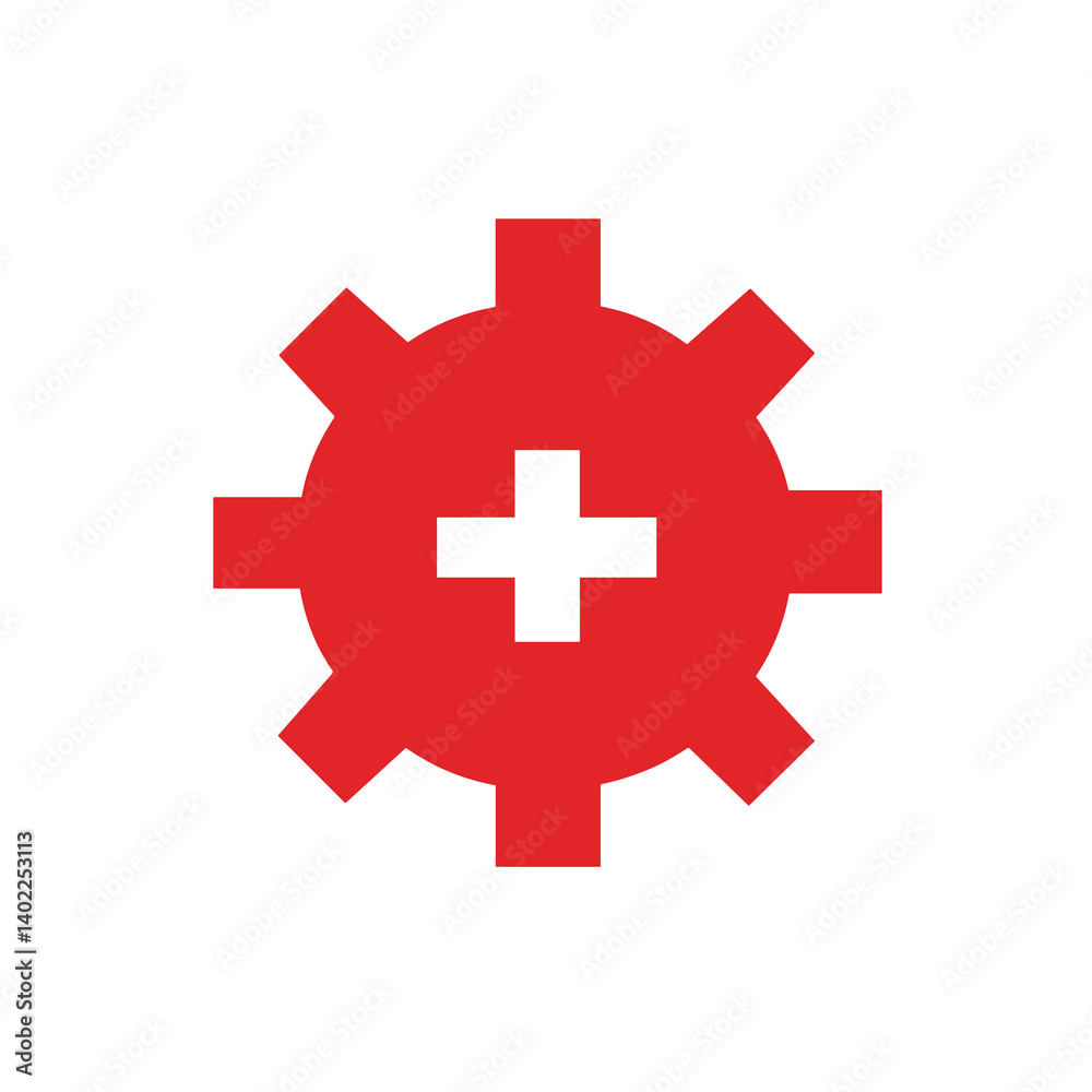 Fototapeta premium Red Gear with White Cross Icon