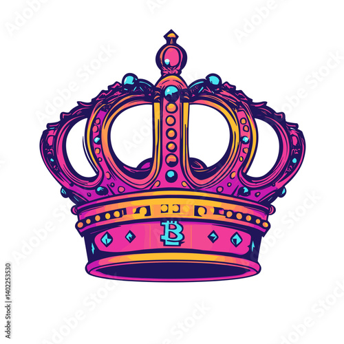 Vibrant Pink And Purple Pixel Art Crown with Blue Gemstones