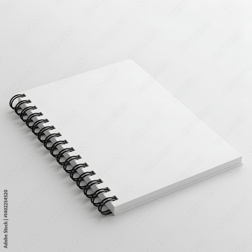 Blank White Spiral Bound Notebook on Minimalist White Background Blank White Spiral Bound Notebook on Minimalist White Background