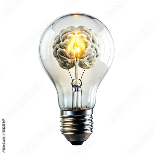 Brain in Lightbulb Idea Concept Image on transparent background