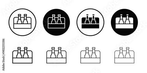 beer bottles in basket icon Flat art illustration in outline
