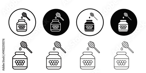 Honey jar with dipper icon Flat art illustration in outline