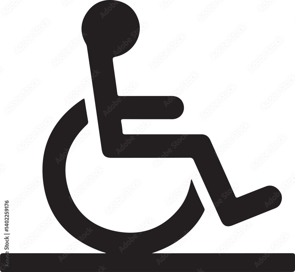 Simple black and white wheelchair accessibility symbol.A classic, black silhouette of a person in a wheelchair, set against a plain white background. Simple black and white wheelchair accessibility symbol.A classic, black silhouette of a person in a wheelchair, set against a plain white background.
