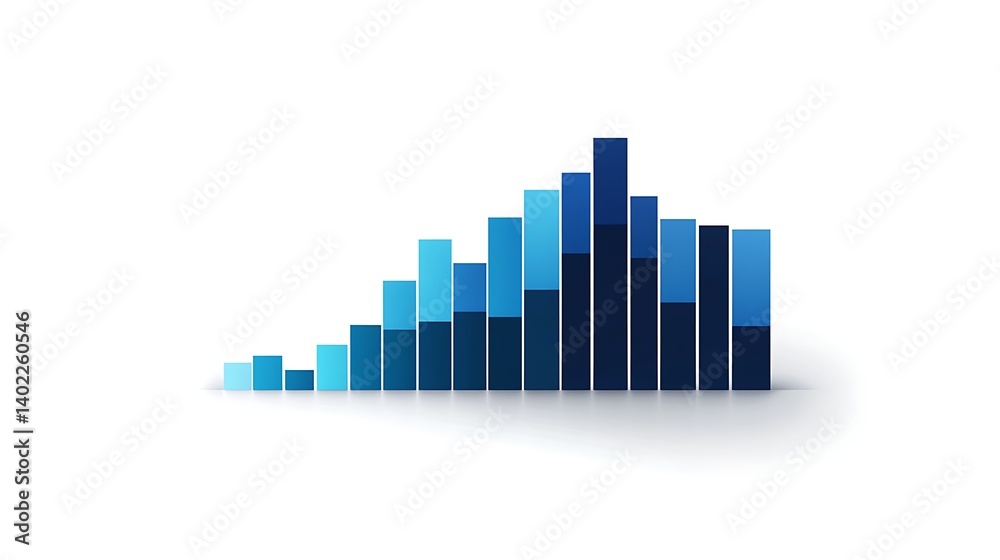 3D Gradient Blue Bar Chart, Abstract 3D bar chart with gradient blue bars on a white background 3D Gradient Blue Bar Chart, Abstract 3D bar chart with gradient blue bars on a white background