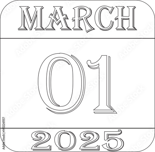 March 2025 calendar line art icon.Single day calendar in vector illustration flat style.Agenda plan, march month schedule calendar and Time planner.Meeting appointment time.Calendar Event schedule dat