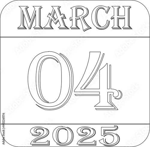 March 2025 calendar line art icon.Single day calendar in vector illustration flat style.Agenda plan, march month schedule calendar and Time planner.Meeting appointment time.Calendar Event schedule dat