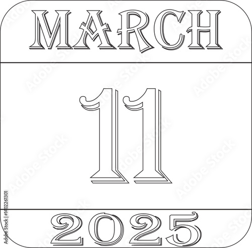 March 2025 calendar line art icon.Single day calendar in vector illustration flat style.Agenda plan, march month schedule calendar and Time planner.Meeting appointment time.Calendar Event schedule dat
